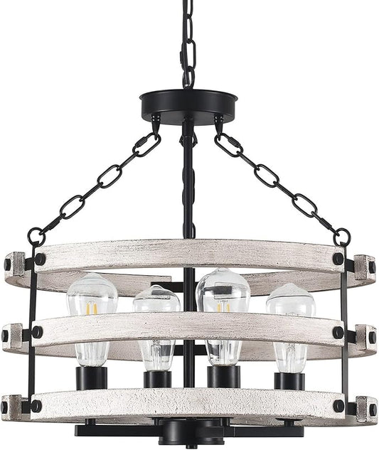 Luupyia Rustic Farmhouse Chandelier, 18.89 Inches White Drum Farmhouse Foyer Chandeliers Island Light, Rustic Vintage Pendant Light Fixture for Dining Room Entryway 4Lights E26 - Aura Lighting