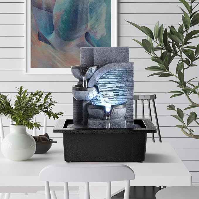 WICHEMI Tabletop Fountain Warer Fountains Indoor Waterfall Fountain Indoor Relaxing Water Feature Meditation Fountains with LED Light for Home Office Bedroom Decor (Style 6)