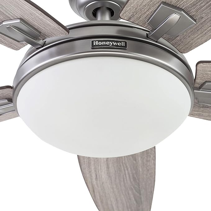 Honeywell Ceiling Fans Carmel Modern 48 Inch Ceiling Fan with Light, Remote Control Fan, LED Indoor Fan with 5 Blades, Gray Oak and Brown Chestnut Blade Finish Options, Silver (51627-01)