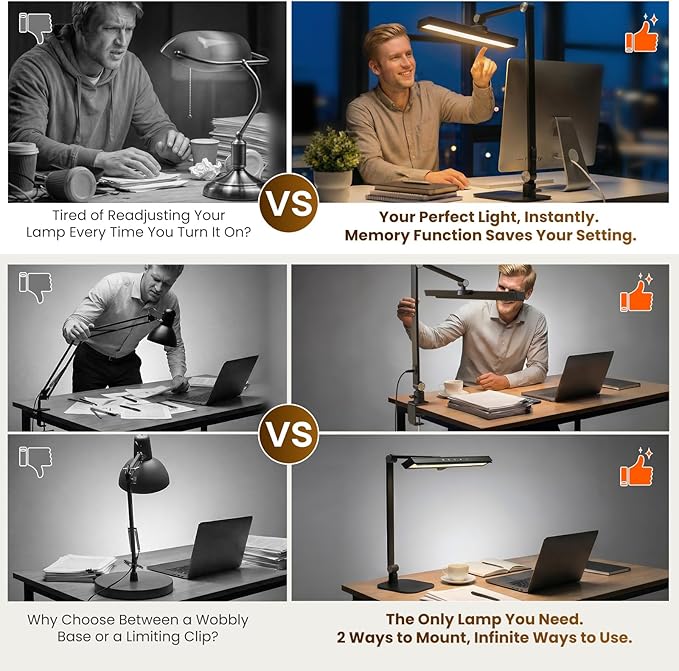 LIONVISON Desk Lamps for Home Office: 2 in 1 Eye-Caring Modern LED Desk Lamp for Worker - 5 Color Temperature 10 Brightness Computer Light - Memory & Timer Func Desk Light for Student, Seniors - Aura Lighting