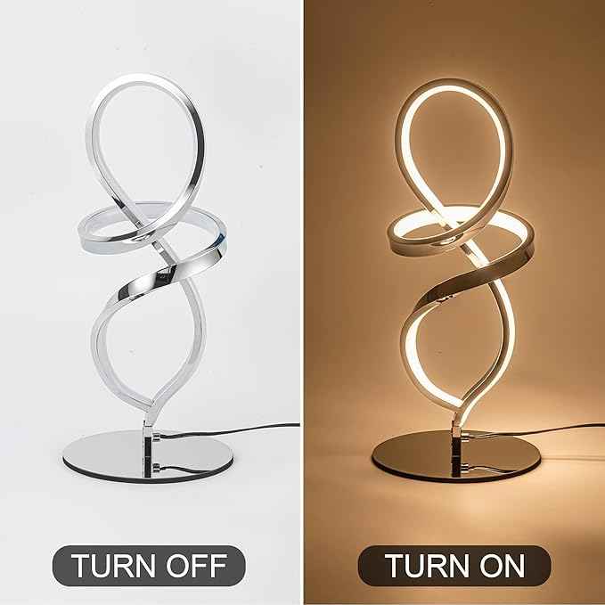 Mayful Modern Lamp with LED Spiral Design, Bedside Lamp with Stepless Dimming Switch, Contemporary Nightstand & Chrome Table Lamp for Bedroom, Living Room, Home Office, 12W 3200K Warm White,2 Pack