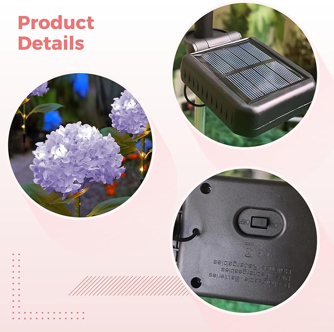 Garden Solar Flower Lights, Two Outdoor Hydrangea Stake Lamps, Landscape Illumination For Lawns