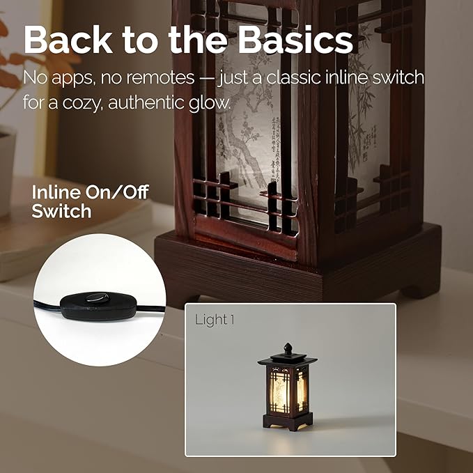 Antique Alive Traditional Korean Wood Lamp | Handmade Asian Oriental Table Lantern | Bedside Bedroom Accent Light | Unique Gift Idea | Hanok Design (Brown) (Pagoda)
