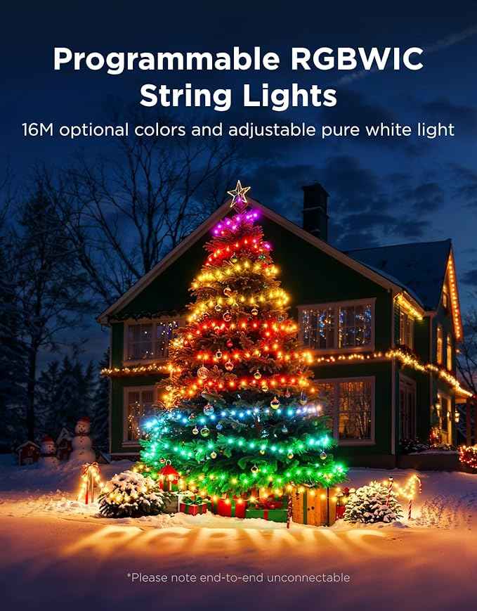 Govee Christmas Lights 2, RGBWIC 328FT 1000LEDs String Lights for Holiday Decor, Smart Indoor Outdoor LED Decoration, Shape Mapping Function, 130+ Scene Modes, APP Control, Green Wire