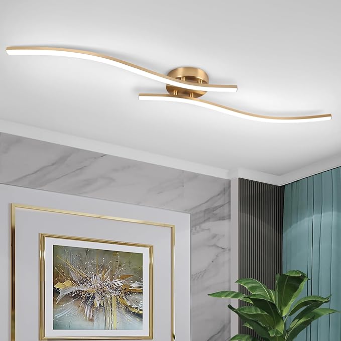 28W Gold Linear Ceiling Light Gold Modern LED Ceiling Light Fixture 6000K Aluminum 39.37Inch Long Ceiling Lamp for Hallway, Kitchen, Bedroom, Dining Room - Aura Lighting