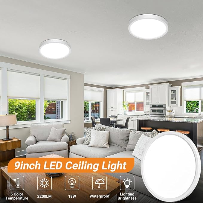 slochi 8Pack LED Flush Mount Ceiling Light Fixture, 9 Inch 18W, 2200LM, Super Slim 0.7 Inch, 3000K-6500K Adjustable Low Profile LED Ceiling Lights for Bathroom, Closet, Hallway(White)