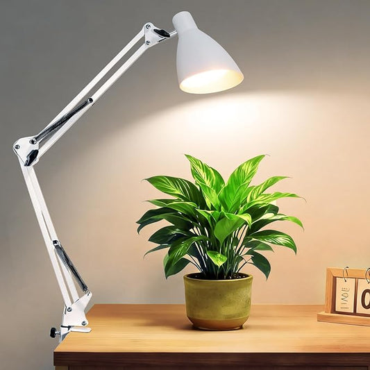 LED Desk Lamp with Clamp, 32" Architect Swing Arm Desk Lamp - Dimmable 5 Color Modes & 10 Brightness Task Light, Flexible Gooseneck Clip-on Table Lamps for Home Office Reading Study Work, White