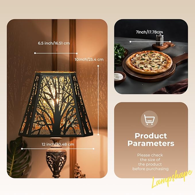 Metal Forests Lamp Shade,vintage Crafted rectangle lamp shade,decorative lamp shades,replacement buffet lamp shade,6.5" x 12"x 10" Inch lampshades for table lamp and floor lamps (Antique Black&Gold)