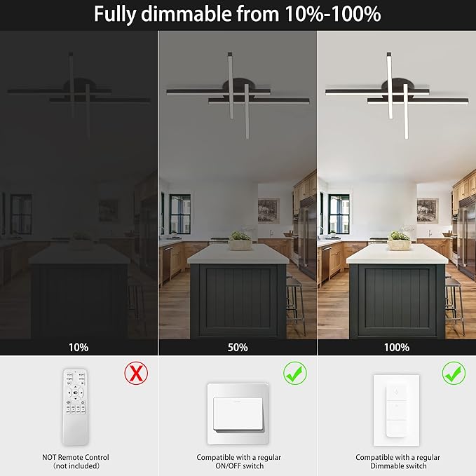 Modern LED Ceiling Light, Flush Mount Ceiling Light Fixture Black Dimmable LED Ceiling Lamps, Black Ceiling Light for Kitchen Island, Dining Room, Bedroom