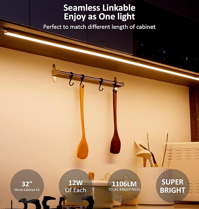 Under Cabinet Lighting Plug in, 32 Inch 1 Pc, Linkable AC120V 3CCT 3000K/4000K/5000K Ultra Slim, LED Under Cabinet Lights for Counter Light, Kitchen, Shelf, Sink, Workshop, Desk, White