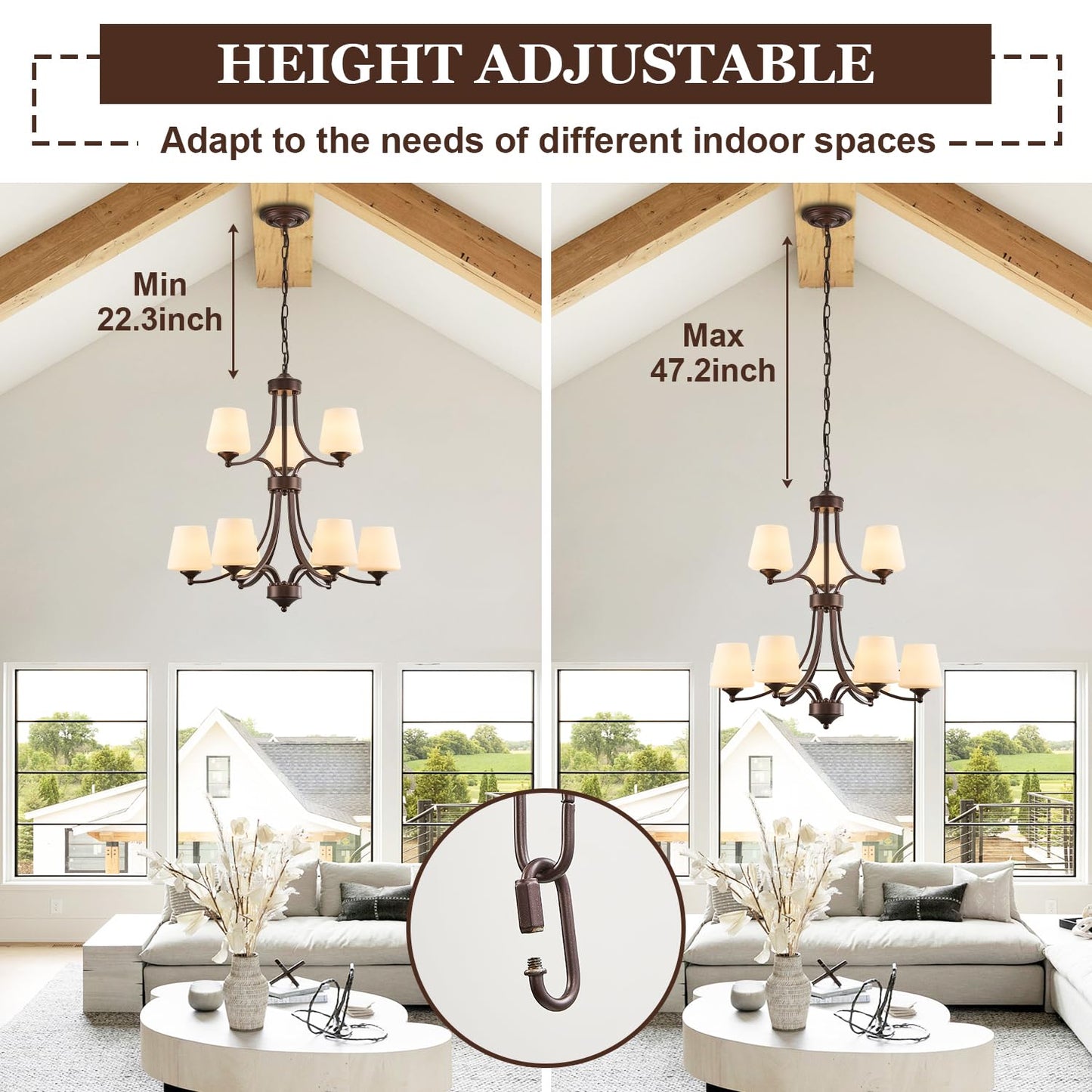 2 Tier Oil Rubbed Bronze Chandeliers 9 Light Large Modern Farmhouse Chandeliers for Dining Room Lights Fixture with Frosted Glass 47" Retro Chandeliers for Living Room Staircase