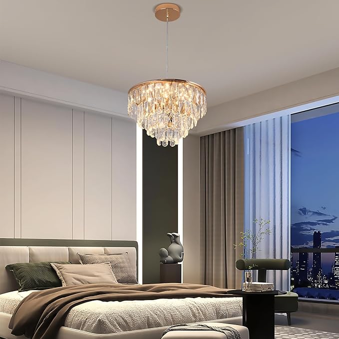 Modern Crystal Led Ceiling Lights Chandelier, Hanging Light Flush Mount Lighting Fixture Ceiling Lamp for Kitchen Island Dining Room Living Room Bedroom Hallway Corridor