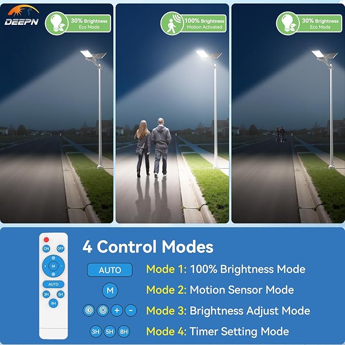 Deepn 10000W Solar Street Lights Outdoor Commercial Parking Lot Lights Aluminum LED Security Flood Light with Motion Sensor & Dusk to Dawn, Solar Outdoor Lights Waterproof for Yard, SZ3000, 1Pack