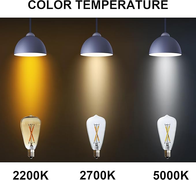 6pcs ST38 Edison Small Bulb 2W Equivalent to 10W-15W-20W E12 Base Warm Amber Glass LED Bulbs for Chandeliers Fans Candelabras Outdoor ST38 String Lights