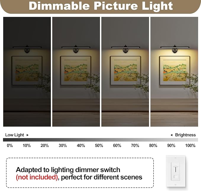 23.62 Inch Dimmable Lights For Pictures On Wall Hard Wired Gallery Light Modern Metal Artwork Wall Lamps, Warm White Picture Lights with Single Swing Arm Art Display Light For Paintings Portrait