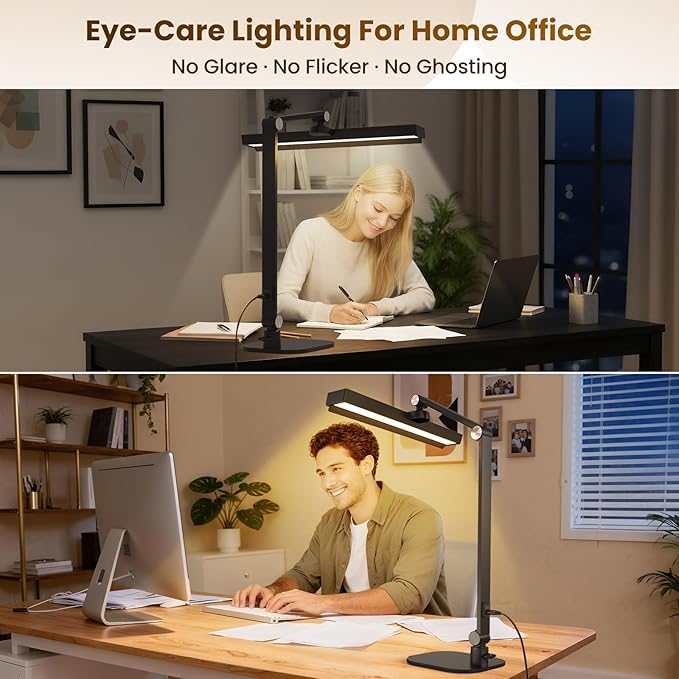 LIONVISON Desk Lamps for Home Office: 2 in 1 Eye-Caring Modern LED Desk Lamp for Worker - 5 Color Temperature 10 Brightness Computer Light - Memory & Timer Func Desk Light for Student, Seniors - Aura Lighting
