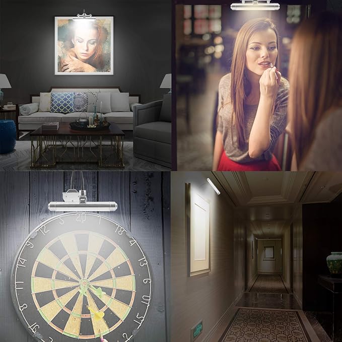 Wireless Picture Light, Painting Lights Cordless, Dartboard Light with Remote, Picture Frame Light with 3 Modes 28 LEDs Rotate Head, 360° Flexible Neck, Clip on Display for Art-Silver