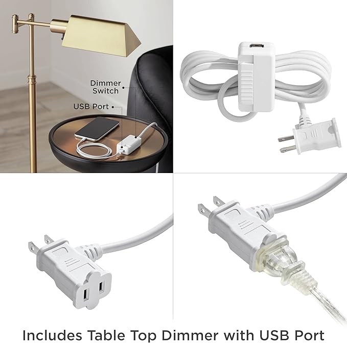Regency Hill Jenson Industrial Farmhouse Adjustable Swing Arm Pharmacy Lamps Floor Standing with USB Charging Port 54" Tall Brushed Nickel Decor for Living Room Reading House Bedroom Home Office