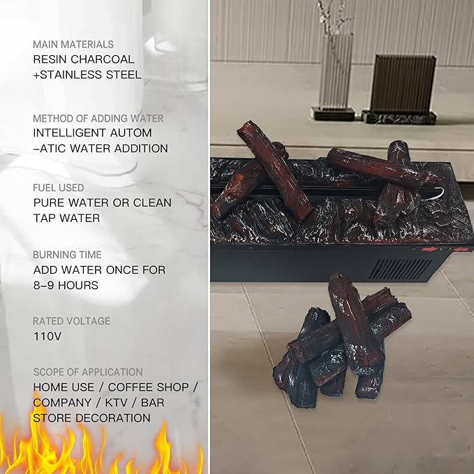 Water Vapor Fireplace 3D Atomizing Fireplace Recessed Electric Fireplace Remote Control with Timer Touch Simulation Flame Touch Flame (Flame Color & Simulated Charcoal, 59 inch)