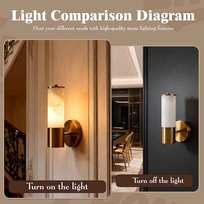 Wall Sconces Modern Sconces Wall Lighting Vanity Light Fixtures with Marble lampshade, Black Wall Mount Lights for Living Room Corridor Mirror Bedroom Stairs(Bulb Include) (Gold, 1 pcs)