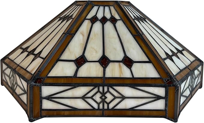 Capulina Tiffany Lamp Shade 12 Inches Wide Accessories Replacement Cream Hexagon Tiffany Style Stained Glass Lampshade for Torchiere Floor Lamp and Pendant Light Chandelier