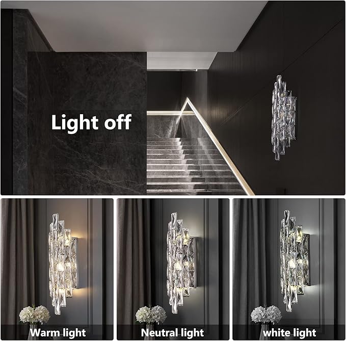 Modern Crystal Chrome Wall Sconces, Wall Light Fixtures, Indoor Wall Lamp, Vanity Wall Mount Lamps for Living Room Bedroom Bathroom Bedside Hallway Stairway - Aura Lighting