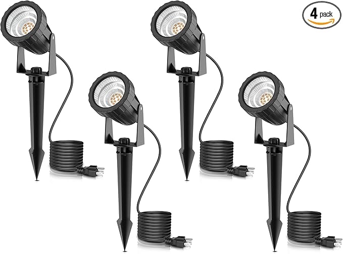 L LOHAS LED 12W Dusk to Dawn Outdoor Lighting, Auto On/Off 3000K Landscape Outdoor Spotlight, IP66 Waterproof Plug in Spot Lights for Yard, Garden, House, Pathway, Plant(4 Pack) - Aura Lighting