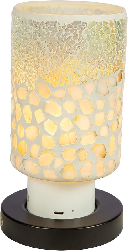 Dale Tiffany TAR24123 Alps White Uplight Mosaic Accent Lamp with Rechargeable Battery and 3-Level Brightness, Multicolor, 8.5-Inch Tall