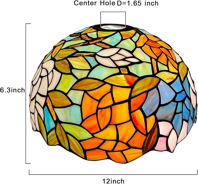 Capulina Tiffany Lamp Shade 12 Inches Wide Accessories Replacement Wisteria Style Stained Glass Lampshade for Torchiere Floor Lamp and Pendant Light