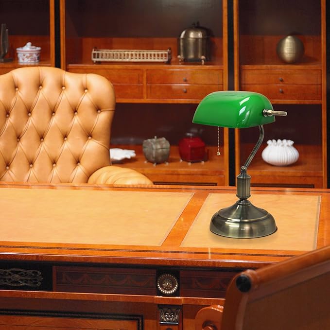 Simple Designs LT3216-GRN Executive Banker's Desk Lamp with Glass Shade, Green