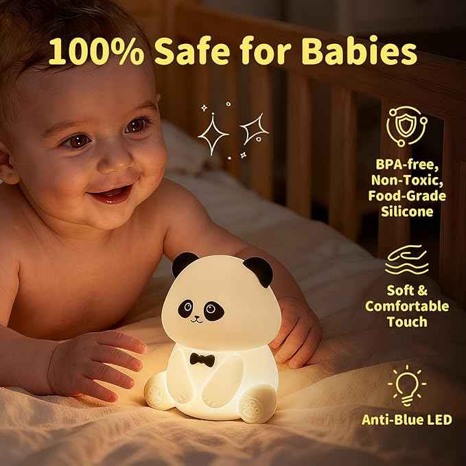 Panda Lamp for Kids Room, Pat Control Panda Light for Breastfeeding, Silicone Night Light Nursery Bedside Lamp, Rechargeable Touch Table Lamp with RGB Mode for Bedrooms/Living Room/Decor/Gift