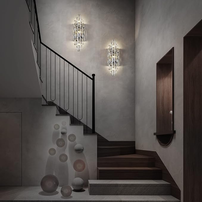 Modern Crystal Chrome Wall Sconces, Wall Light Fixtures, Indoor Wall Lamp, Vanity Wall Mount Lamps for Living Room Bedroom Bathroom Bedside Hallway Stairway - Aura Lighting