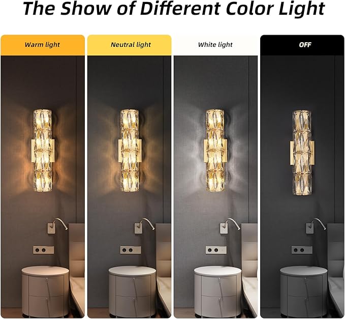 Crystal Wall Sconces Lighting, Modern Gold Wall Light Fixture, Elegant Vanity Wall Lighting Mount for Living Room Bedroom Bathroom Crystal Vanity Light Fixture for Indoor Hallway Doorway Stairway - Aura Lighting