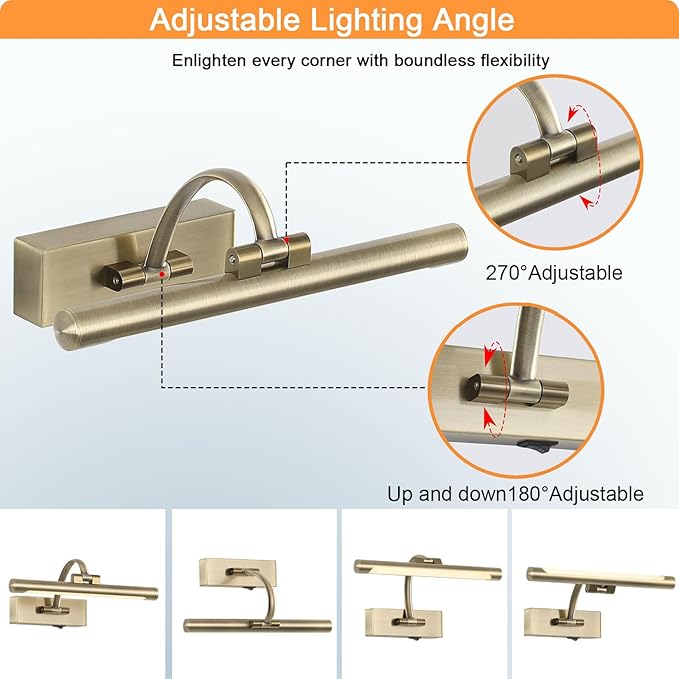 Wireless Picture Lights for Wall,12 Inch Battery Operated Picture Light,3CCT Dimmable Lights for Pictures on Wall with Timer and Remote for Display Photo Frame (Antique Bronze, 12inch)