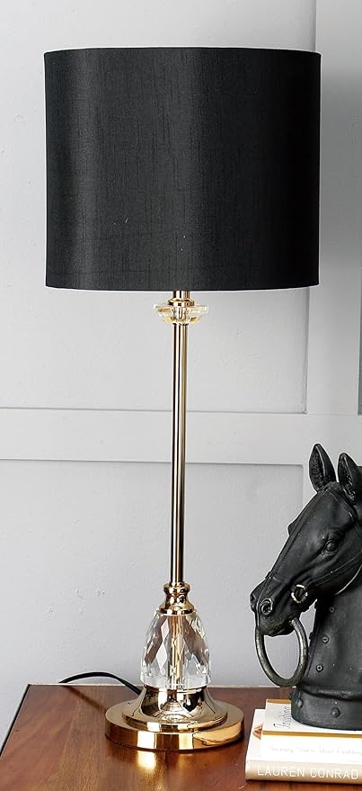 Deco 79 Metal Room Buffet Lamp Table Lamp with Black Shade and Crystal Accent, Lamp 12" x 12" x 31", Gold
