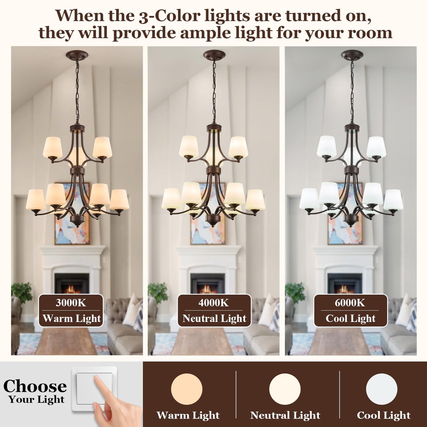 2 Tier Oil Rubbed Bronze Chandeliers 9 Light Large Modern Farmhouse Chandeliers for Dining Room Lights Fixture with Frosted Glass 47" Retro Chandeliers for Living Room Staircase