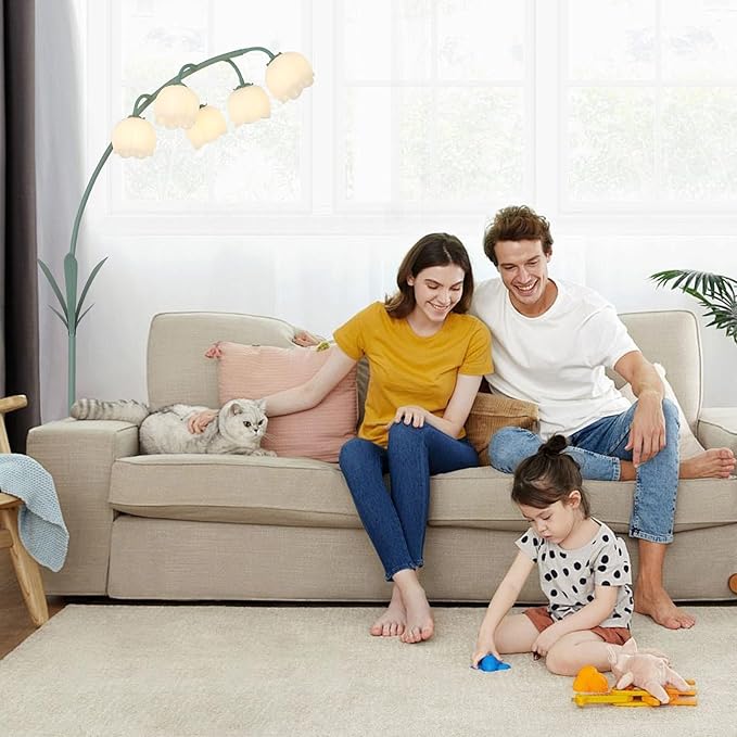 HMVPL Arc Floor Lamp for Living Room, Flower Floor Lamp with 5 G9 LED Bulbs, Foot Switch, Green Floral Standing Lamp with Acrylic Shade, Curved Tall Lamp for Living Room Bedroom Corner Kids Reading - Aura Lighting