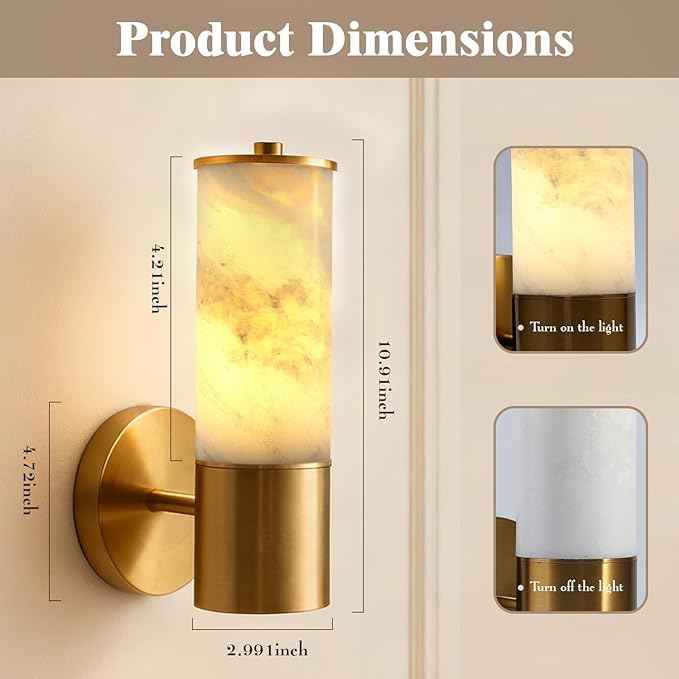 Wall Sconces Modern Sconces Wall Lighting Vanity Light Fixtures with Marble lampshade, Black Wall Mount Lights for Living Room Corridor Mirror Bedroom Stairs(Bulb Include) (Gold, 1 pcs)