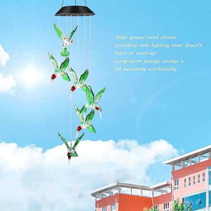 JOBOSI Hummingbird Decor Gifts, Solar Hummingbird Wind Chimes Lights, Mothers Day Wind Chime Gift, Gifts for mom, Women, Grandmother, Outdoor Garden Lawn Yard Decor (XL/3.5 * 4.5in)