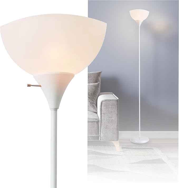 Newhouse Lighting NHFL-JO-WH Joey 71-inch Modern Standing, Torchiere Floor Lamp for Bedrooms, Living Room | Durable Floor Lamp for Home, Office, Reading (White)