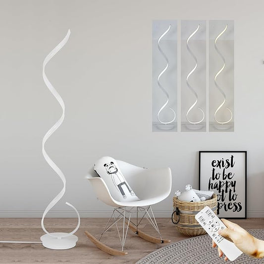57inch Spiral LED Floor Lamp, 3 Light Color Remote Dimmable Torchiere Super Bright for Beside Living Rooms Offices (White)