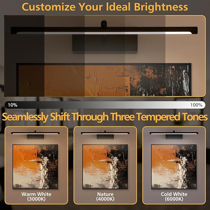 Wireless Picture Lights, 16in Black Battery Operated Wall Sconce, 3 Color Temperature Dimmable and Timer Wireless Picture Light with Remote for Display, Artwork, Gallery