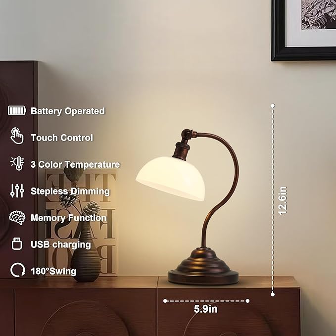 Cordless LED Table Lamp Set of Two, Swing Arm Desk Lamp, Rechargeable, Dimmable/3 Color/Memory Function, Modern Rechargeable Table Light for Living Room,Bedroom,Bedside, Oil Rubbed Bronze - Aura Lighting
