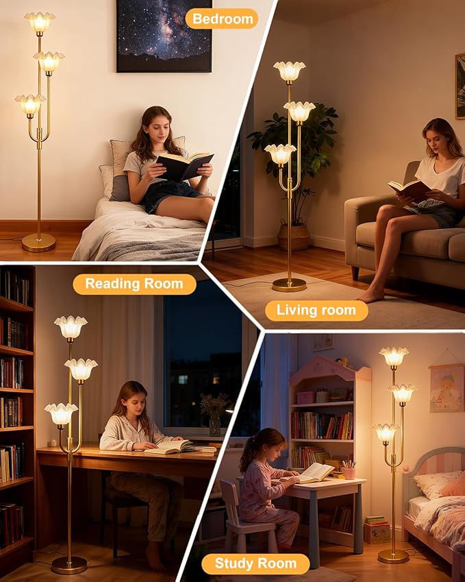 Lightdot 66IN Flower Floor Lamp 3-Lights Vintage Floor Lamps with 3000K Warm White Bulbs for Wedding Party Modern Tall Standing Lamp for Living Room/Bedroom