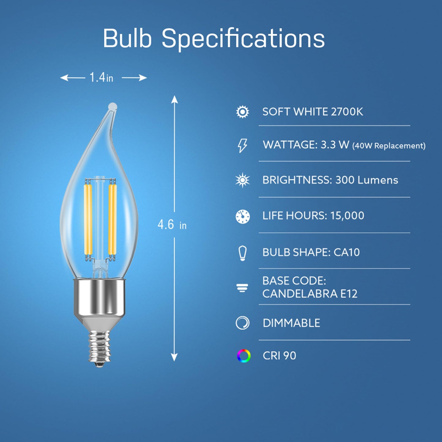 CA10 Smart Flame Tip LED Chandelier Light Bulbs (4 Count)