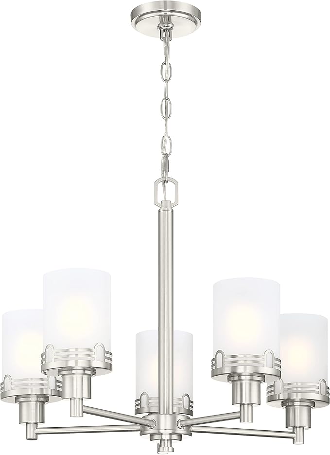 Doraimi Lighting 5 Light Fashion Kitchen Island Frosted Glass Shade+Hollow Metal Shade Chandelier Light Fixture,Brushed Nickel Finish Dining Room Living Room Corridor Bedroom - Aura Lighting