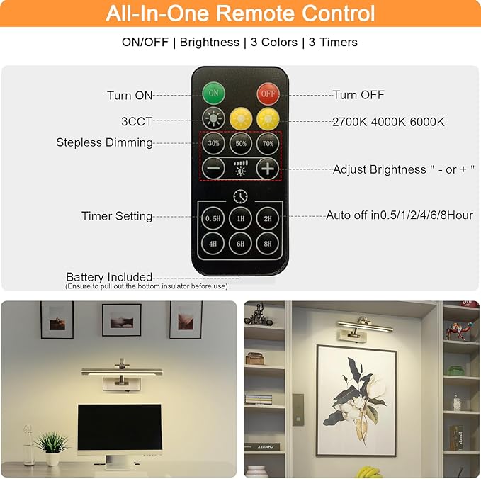 Wireless Picture Lights for Wall,12 Inch Battery Operated Picture Light,3CCT Dimmable Lights for Pictures on Wall with Timer and Remote for Display Photo Frame (Antique Bronze, 12inch)