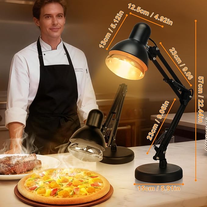 Portable Food Heat Lamp - [Foldable Design] [3S Quickly Heating] Food Warmer Light, Commercial Heat Lamp for Food, Catering Warming Lamp for Parties, Buffet, Pizza, Chicken, Chocolate (Black)