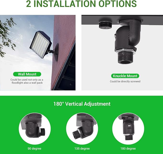 2Pack 80W LED Flood Light Outdoor, Security Light with Dusk-to-Dawn Photocell 5000K Daylight 12,000LM 100-277V Super Bright(800W Halogen Equiv)Adjustable Knuckle Mount IP65 Waterproof for Yard Garage - Aura Lighting