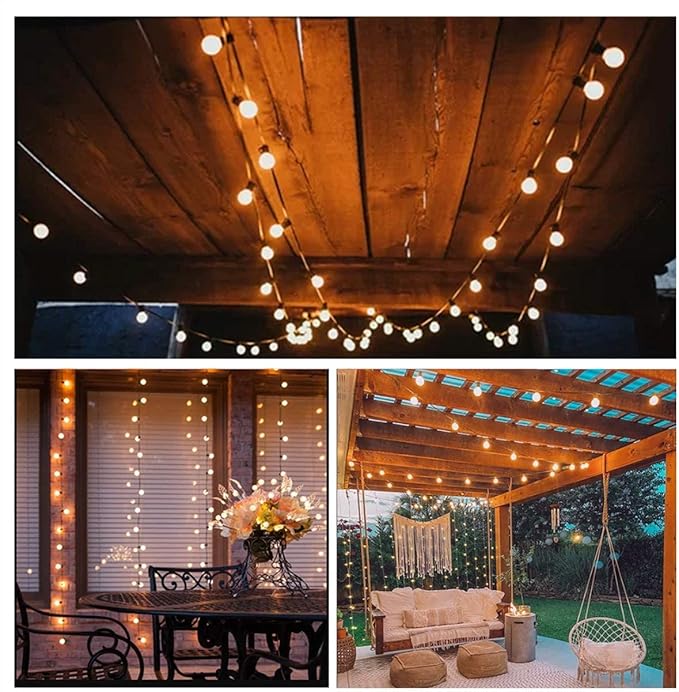 Abeja 25FT Outdoor String Lights, G40 Globe Patio String Lights with 27 Frosted White Globe Bulbs, Waterproof Connectable Hanging Lights for Outside Backyard Porch Umbrella Bistro Decor, Black Wire